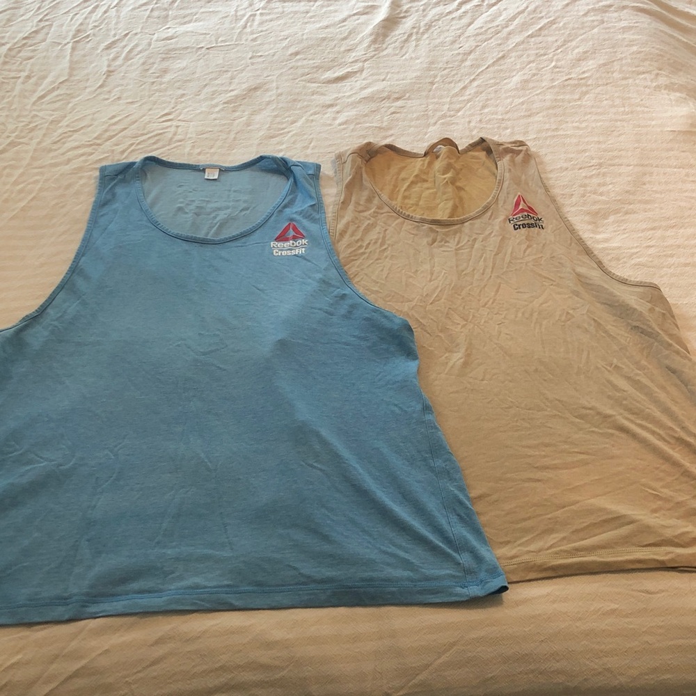 Reebok Sleeveless CrossFit Workout Tanks - Light Blue & Tan